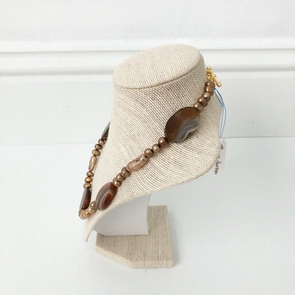 NWT Genuine Agate & Pearl Necklace Beaded Brown Bronze-Colored - Picture 6 of 6